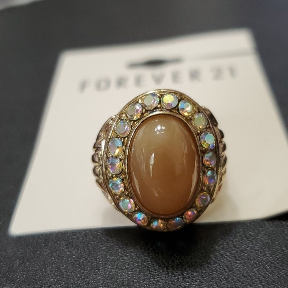 Forever 21 gold tone ring Size 8 rhinestone